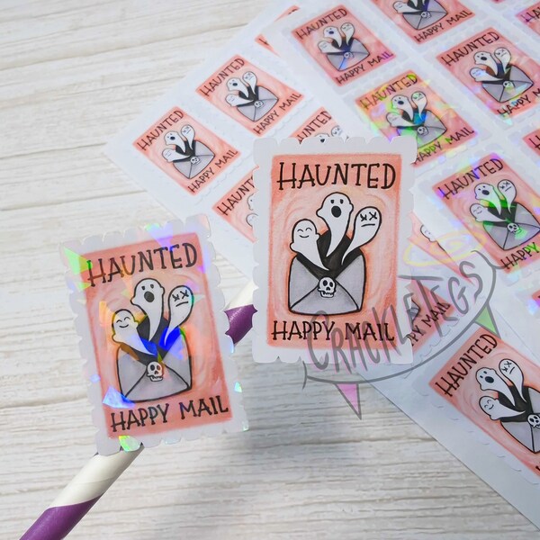 Haunted Mail Stamp Stickers, A5 sheet of 16 stickers. Hand-drawn & Handmade!