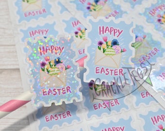 Happy Easter Stamp Stickers, A5 sheet of 16. Hand-drawn & Handmade!