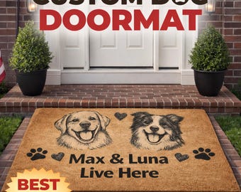 Felpudo personalizado para perros con nombres, felpudo de bienvenida personalizado para perros, regalo para amantes de los perros, felpudo para varios perros, felpudo con el nombre de la mascota, regalo de inauguración de casa