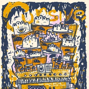 May include: A concert poster with a cartoon illustration of a piano with a hand drawn design. The poster is for The Ugly Organ, with the text "The Ugly Organ Rescue Tour" and "Grooshp March 16 Cleveland Ohio" on the bottom.