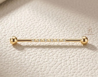 Diamond Industrial Barbell | Lab Grown or Moissanite | 14K Gold Helix Piercing Jewelry
