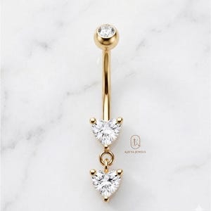 Hjärt- och rundslipad navelring, labododlad diamant 14k guld