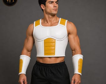 White Gold Anime Armor Cosplay Top | DBZ Style Costume Set