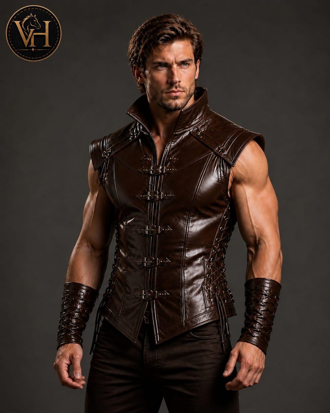 Medieval Leather Vest Men, Gothic Warrior Armor Sleeveless Jacket, Steampunk Renaissance Costume,
