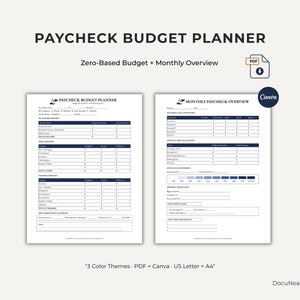Zero Based Biweekly Paycheck Budget Planner, Editable Canva Template, Printable Monthly Income Tracker, Savings Debt Log, PDF Download