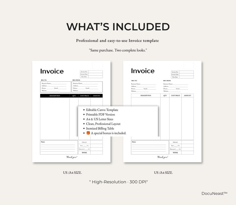 Editable Canva Invoice Template, Simple Billing Form (PDF) - Etsy