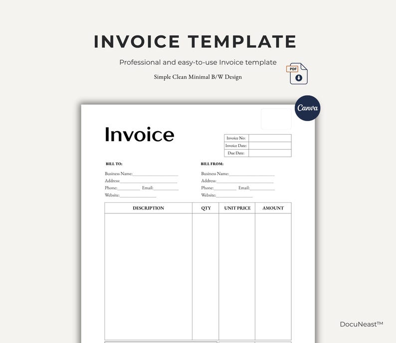 Editable Canva Invoice Template, Simple Billing Form (PDF) - Etsy