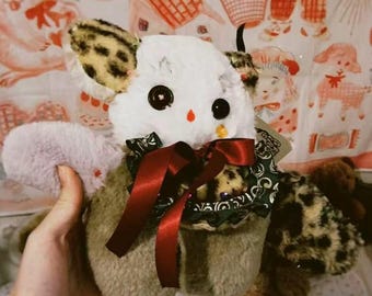 Authorized Mokyu Plush Doll by Satsuki Amemiya – Handmade Japanese Artist Plush Toy, Leopard Pattern Collectible Art Doll