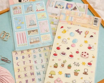 Kawaii Scrapbook Sticker Pack, Vintage Stamp Stickers, Alphabet Stickers, Journal Kit, Bullet Journal Supplies, Cute Planner Stickers