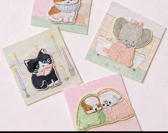 Licensed Embroidered Animal Patch Set, Cute Kawaii Iron-on Patch, Elephant Cat Dog Fabric Applique, Choose Your Style