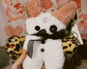 Authorized Mokyu Plush Doll by Satsuki Amemiya – Handmade Japanese Artist Plush Toy, Leopard Pattern Collectible Art Doll