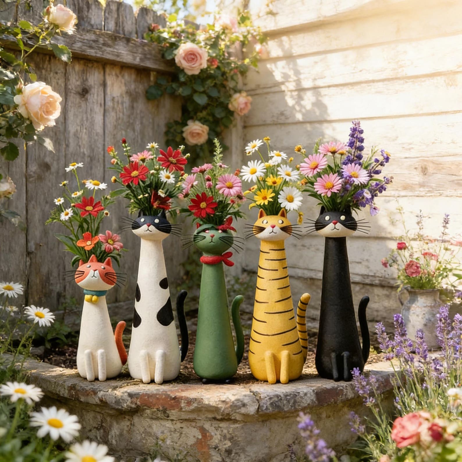 Handcrafted Whimsical Resin Cat Vase