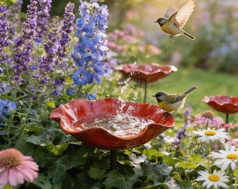 Flower-Shaped Bird Bath Garden Stake, Decorative Bird Water Feeder for Outdoor Garden, Pollinator-Friendly Yard Decor
