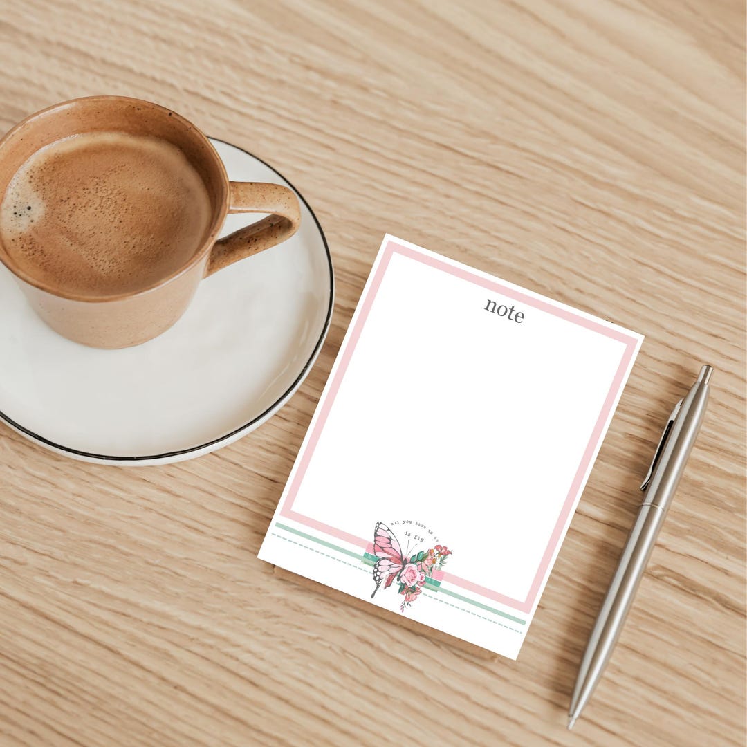 Pink Butterfly Notepad | Aesthetic Desk Pad | Cute Floral Memo Pad ...