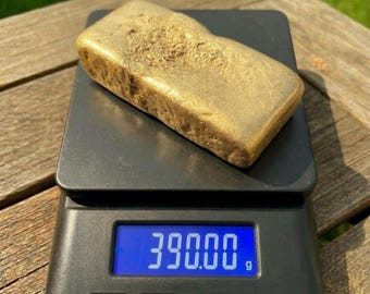 Lingote de oro de desecho de 390 g – Fundición de alta densidad a partir de PC y pines para inversión.