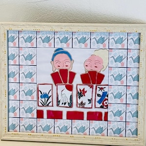 Kawaii Hanafuda Mandala Style Digital Art Print - Japanese Origami Crane Pattern with Cute Characters.１