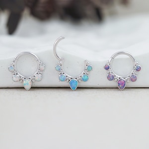 Teardrop Opal Clicker Daith earring/Daith Piercing/Cartilage Piercing/Cartilage Hoop/Septum ring/Nose ring/Hoop Ring (1pc)