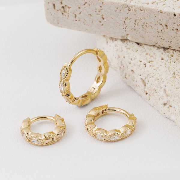 Marquise CZ eternity ring -  huggie hoop - Rook - cartilage - helix - lobe earring