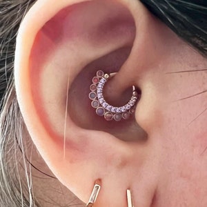Purple Opal/CZ Clicker Daith Earring, Septum Ring, Opal Hoop Piercing, Cartilage, Clicker Ring, Helix Earring, Eternity Hoop (1pc)