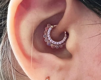 Purple Opal/CZ Clicker Daith Earring, Septum Ring, Opal Hoop Piercing, Cartilage, Clicker Ring, Helix Earring, Eternity Hoop
