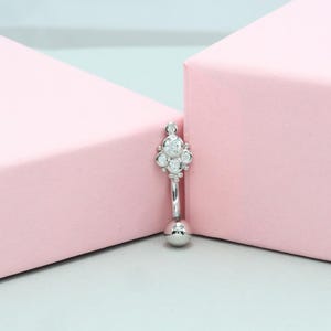 Cluster CZ Diamond Sterling Silver Reverse Navel Ring (1pc)