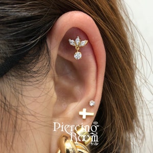 CZ Marquise Dangle Cartilage Stud: Sterling Silver Helix Earring (1pc)