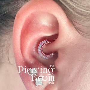 DAITH EARRING, HELIX Earring Hoop, Septum Clicker, Pretty Designed Pink Opal Helix Hoop & Cartilage Piercing Lever back Clicker Ring Jewelry