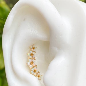 White Opal gems flower Garland sterling silver SCREW flat back for conch/cartilage/helix piercing (1pc)