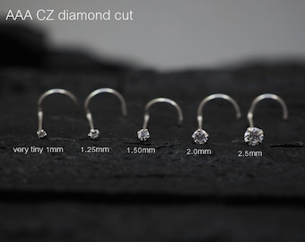 Tiny CZ diamond STERLING SILVER nose ring / Nose Stud / Nose Screw