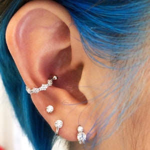 FLOWER HOOP EARRINGS, Conch Hoop Earrings, Cartilage Piercing, Elegant Designed Cubic Zirconia Eternity Gems Lightweight Hoop Jewelry