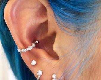 Eternity Gems Flower Conch Hoop Earring, Orbital Piercing, Cartilage Earring, Lobe Piercing, Hoop Earring