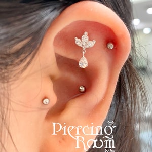 CZ Marquise (M) DANGLE vissé à l'arrière du cartilage, boucle d'oreille hélix, boucle d'oreille tragus, piercing tragus, boucle d'oreille conque (1 pièce)
