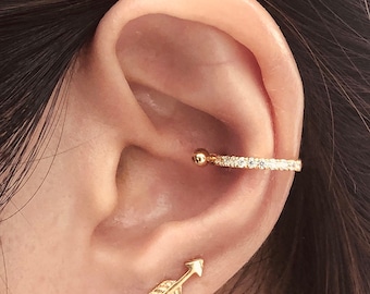 CONCH EARRING, ZIRCON Earrings, Orbital Earring, Minimalist Style Screw Back Lobe Piercing Unique Hoop Cartilage Earrings Jewelry for Her