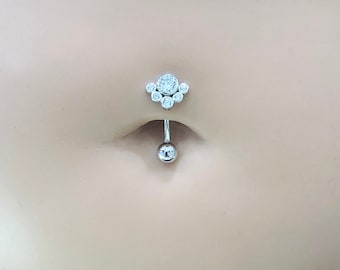 Round CZ garland  Reverse  Belly Ring, Navel Ring, Belly Button Ring
