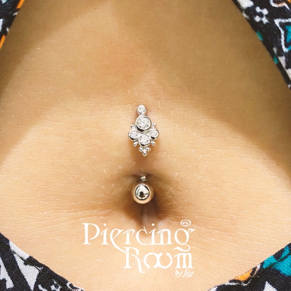 Cluster CZ diamond  Reverse  belly ring,navel ring, belly button ring