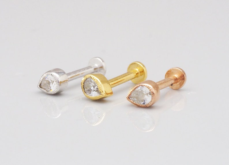Simple CZ Teardrop Screw Flat Back Tragus Earring Stud Etsy