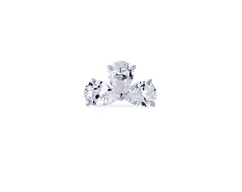 Triple Teardrop CZ Sterling Silver Flat Back Earring: Tragus, Helix, Conch (1pc)