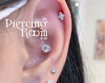 Crown Gems Screw Flat Back(Silver), Tragus earring, Dainty earring, Tiny earring, Cartilage earring, Tragus piercing, CZ stud,Helix piercing