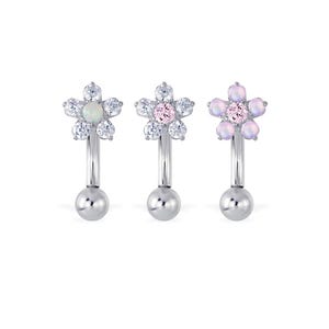 Flower Gems Reverse Belly Ring/ Navel Ring, Belly Button Ring/ Belly Button Piercing/ Dainty Navel Ring (1pc)