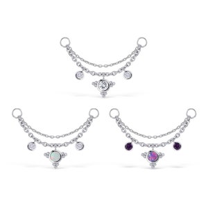3 Dangle Beads Double Cartilage Chain, Conch Chain, Orbital Chain, Nose Chain, Chain Earring, Chain Piercing