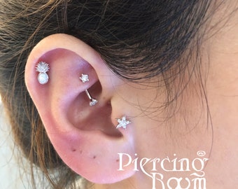 Double gems Rook piercing/Snug piercing/Eyebrow piercing/Curved barbell/Ear piercing