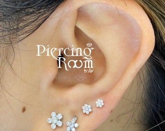Sterling Silver CZ Flower Piercing: Tragus, Cartilage, Helix Earring (1pc)