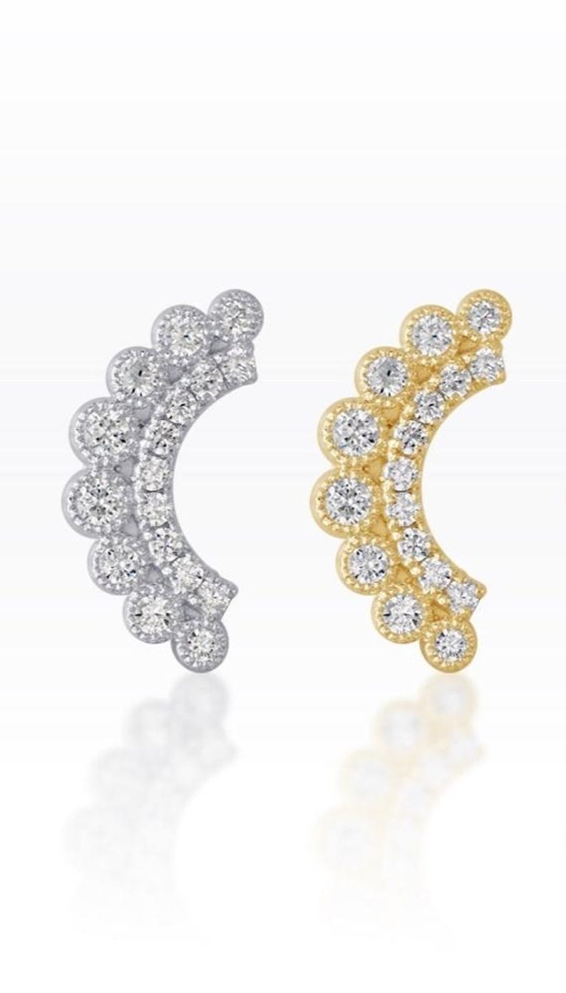 CZ Double Crown curve Conch Piercing: Sterling Silver Helix Earring (1pc) image 2