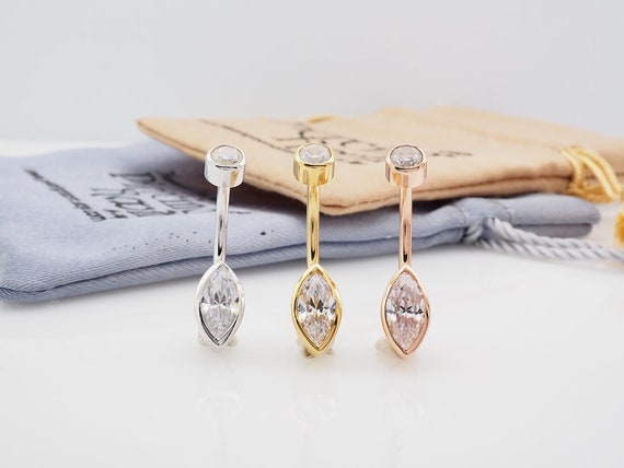 3 Micron 18K Gold Plated Clear CZ Stone Extra Long Flower with Heart Dangling 925 Sterling Silver with Stainless Steel Navel Button Ring 3 Micron 18K Gold Plated Clear CZ Stone Extra Long Flower with Heart Dangling 925 Sterling Silver with Stainless Steel Navel Button Ring