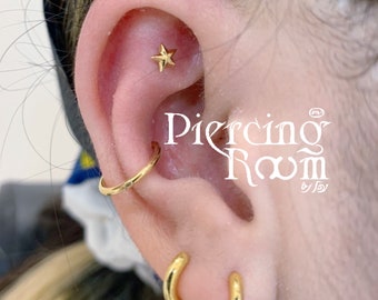 Pluffy Star Sterling Silver Screw Flat Back Tragus, Star Cartilage, Star Helix, Star Monroe, Star Stud