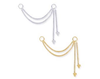 Sterling Silver Trinity Ball Dangle Chain Earring: Conch, Orbital, Nose Piercing