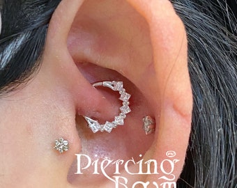 Square cz Clicker Daith Earring, Septum Ring, CZ Hoop Piercing, Cartilage, Clicker Ring, Helix Earring, Eternity Hoop