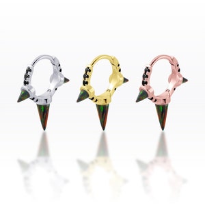 Triple Black Spike Opal/black Huggie Hoop,Spike hoop, Punk Hoop, Hoop earrings, Dainty hoops, Huggie hoops, Thin hoop (1pc)