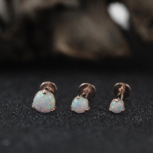 Brinco de opala simples de ouro rosa com parafuso plano/brinco de hélice/brinco de cartilagem/brincos de pino minúsculos/brincos de opala, pino de opala tragus (1 peça)