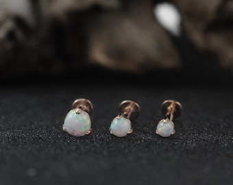 Rose Gold plated Single Opal Tragus Stud, Silver Helix Stud, Cartilage Stud, Tiny Stud Earrings, Opal Earrings, Sterling Studs, Tragus Stud